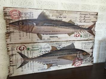 2er-Set Wandteller aus Holz mit: Makrele & Thunfisch